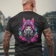 Anime Manga Kitsune Cyberpunk Aesthetic Techwear Harajuku T-Shirt mit Rückendruck Geschenke für alte Männer