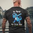 In April We Wear Blue Autism Awareness Month Dinosaur T-Rex Men's T-shirt Back Print Gifts for Old Men