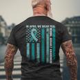 In April We Wear Teal Sexual Assault Awareness American Flag Men's T-shirt Back Print Gifts for Old Men