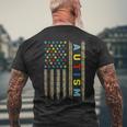 Autism Awareness Flag American Flag Autism Dad Mom Men's T-shirt Back Print Gifts for Old Men