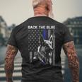 Back The Blue Thin Blue Line Flag K-9 German Shepherd Police Men's T-shirt Back Print Gifts for Old Men
