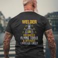 Caution Flying Tool Welder Welding Men Dad Father Mens Back Print T-shirt Gifts for Old Men