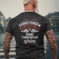 Christensen Blood Runs Through My Veins Last Name Family Men's T-shirt Back Print Gifts for Old Men