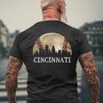 Cincinnati Skyline City Vintage Baseball Lover Men's T-shirt Back Print Gifts for Old Men