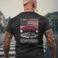 Classic American Grandpa American Flag Antique Car Mens Back Print T-shirt Gifts for Old Men