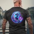 Cute Witchy Cat On The Moon Blue Purple Magical Cat Witch Men's T-shirt Back Print Gifts for Old Men