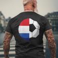 Damen Niederlande Flagge Niederländischer Papa Fußballtorwart Mit-Ausschnitt T-Shirt mit Rückendruck Geschenke für alte Männer