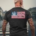 Distressed American Usa Flag With Peace Sign Men's T-shirt Back Print Gifts for Old Men