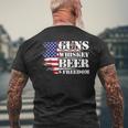 Distressed Patriotic Flag Guns Whisky Beer Freedom Men's T-shirt Back Print Gifts for Old Men