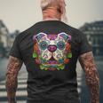 English Bulldog Sugar Skull Dog Calavera Dia De Los Muertos Men's T-shirt Back Print Gifts for Old Men