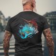 Fishing Marlin Swordfish Retro Vintage Sunset Watercolor Men's T-shirt Back Print Gifts for Old Men