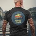 Flucht Am Meer Mit Palmen Und Sonnenuntergang Für Sommerfans T-Shirt mit Rückendruck Geschenke für alte Männer