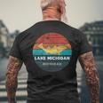 Flying Fishing Bass Salmon Fish Trout Lake Michigan Retro Men's T-shirt Back Print Gifts for Old Men