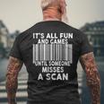 Barcode Scanner Postal Warehouse Worker Mens Back Print T-shirt Gifts for Old Men