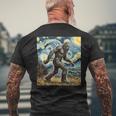 Bigfoot Starry Night Sasquatch Van Gogh Sky Painting Men's T-shirt Back Print Gifts for Old Men