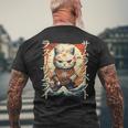 Gato Samurai Guerrero Japonés Ninja Kitty Kawaii Camiseta Hombre Estampado Espalda Regalos para ancianos