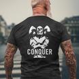 Gymreapers Conquer Bodybuilding & Powerlifting Mens Back Print T-shirt Gifts for Old Men