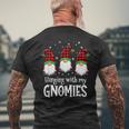 Hanging With My Gnomies Red Plaid Gnomes Merry Christmas Mens Back Print T-shirt Gifts for Old Men