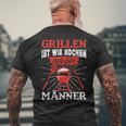 Herren Grillen Ist Kochen Für Männer Grillmeister Spruch Papa Opa T-Shirt mit Rückendruck Geschenke für alte Männer