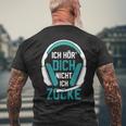 Ich Hör' Dich Nicht Ich Zocke Gamer Headset Idea Black T-Shirt mit Rückendruck Geschenke für alte Männer