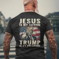 Jesus Is My Savior Trump Is My President 2024 American Flag Men's T-shirt Back Print Gifts for Old Men