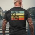 Literacy And Justice For All Retro Social Justice Men's T-shirt Back Print Gifts for Old Men