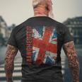 Manchester England United Kingdom British Jack Union Flag Men's T-shirt Back Print Gifts for Old Men