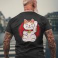 Maneki-Neko Lucky Cat Statue Waving Japanese Style Men's T-shirt Back Print Gifts for Old Men