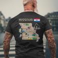 Map Of Missouri Landmarks Major Cities Roads Flag Men's T-shirt Back Print Gifts for Old Men