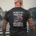 Mens Best Truckin Grandpa Ever Usa Flag Semi Truck Driver Mens Back Print T-shirt Gifts for Old Men