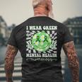 Mental Health Awareness Smile Hippie Checkered Green Ribbon Men's T-shirt Back Print Gifts for Old Men