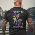 Mentally Ill But Totally Chill Mardi Gras Skeleton Coffee Men's T-shirt Back Print Gifts for Old Men