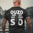 Ouzo Und Ich Greek Slogan T-Shirt mit Rückendruck Geschenke für alte Männer