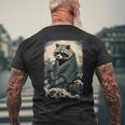 Raccoon And Waves Japanese Men's T-shirt Back Print Gifts for Old Men