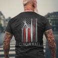 Retro Cincinnati American Flag Distressed Baseball Fans Men's T-shirt Back Print Gifts for Old Men