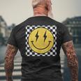 Retro Happy Face Distressed Checkered Pattern Smile Face Men's T-shirt Back Print Gifts for Old Men