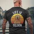 Retro Life Is Golden Golden Retriever Dog Men's T-shirt Back Print Gifts for Old Men