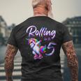 Rolling Into 5 Roller Skating Unicorn 5Th Birthday Party Men's T-shirt Back Print Gifts for Old Men