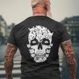 Scary Halloween Cat Skull Costume Black Cat Kitty Skeleton Mens Back Print T-shirt Gifts for Old Men