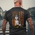 Siberian Husky Dog Pumpkin American Flag Witch Halloween Mens Back Print T-shirt Gifts for Old Men
