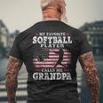 Softball Player Calls Me Grandpa Usa Flag Father's Day Men's T-shirt Back Print Gifts for Old Men