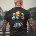Solar System Astronaut Holding Planet Balloons Space Men's T-shirt Back Print Gifts for Old Men
