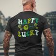 St Patricks Day Happy Go Lucky Shamrock Irish Retro Groovy Mens Back Print T-shirt Gifts for Old Men