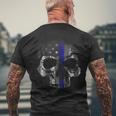 Thin Blue Line Police Usa Skull Flag Law Enforcement Support Men's T-shirt Back Print Gifts for Old Men