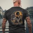 Three Wolves And Solar Eclipse Forest Wolf Animals Wild Men's T-shirt Back Print Gifts for Old Men