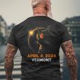 Total Solar Eclipse 2024 Vermont Cat Lover Wearing Glasses Men's T-shirt Back Print Gifts for Old Men