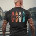 Tropical Hawaii Palm Tree Surfing Beach Surfboard Retro Surf Men's T-shirt Back Print Gifts for Old Men