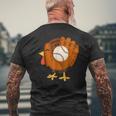 Turkey Baseball Glove Thanksgiving Day Catchers Boys Dads Mens Back Print T-shirt Gifts for Old Men