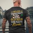 Never Underestimate An Old Man Who Plays Darts Darts Men's T-shirt Back Print Gifts for Old Men