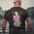 Unicorn Read Reading Book Librarian America Girls Women Men's T-shirt Back Print Gifts for Old Men